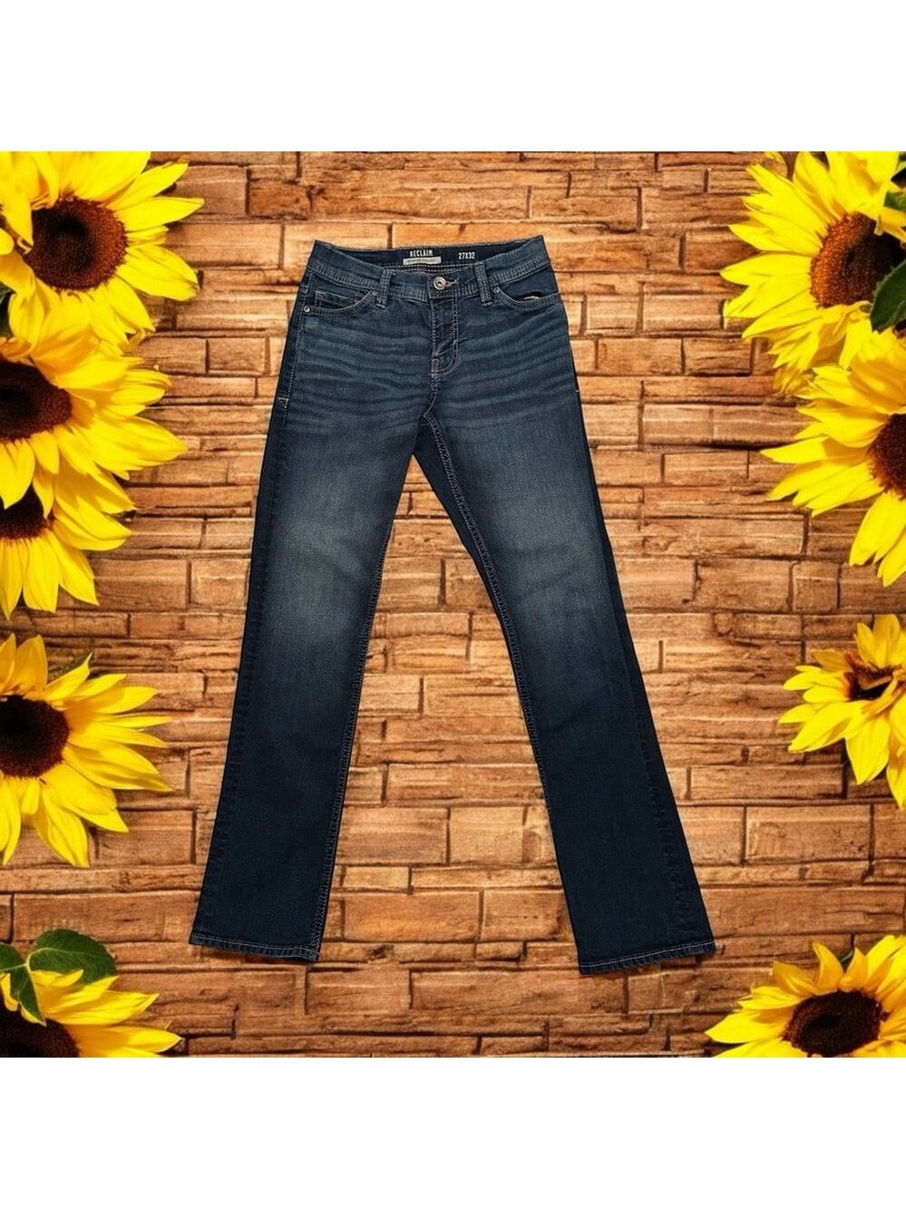Reclaim Straight Denim Jeans Womens 27 x 32 BLUE Distressed Stretch